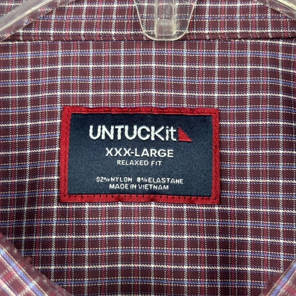 UNTUCKit Men's Shirt 3XL Long Sleeve Button Down Burgundy White Blue Small Check - Picture 6 of 16